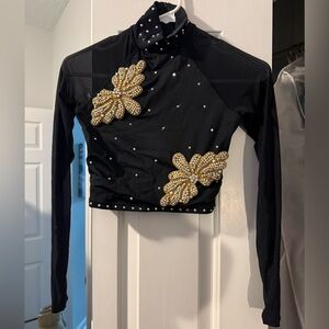 2 Piece Black and Gold Embellished Women's Dance Costume